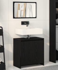 vidaXL Badschrank mit Spiegel in Schwarz und Eiche 60x33x61 cm, aus Holzwerkstoff