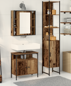vidaXL Waschbeckenunterschrank mit Einbaubecken Altholz Holzwerkstoff