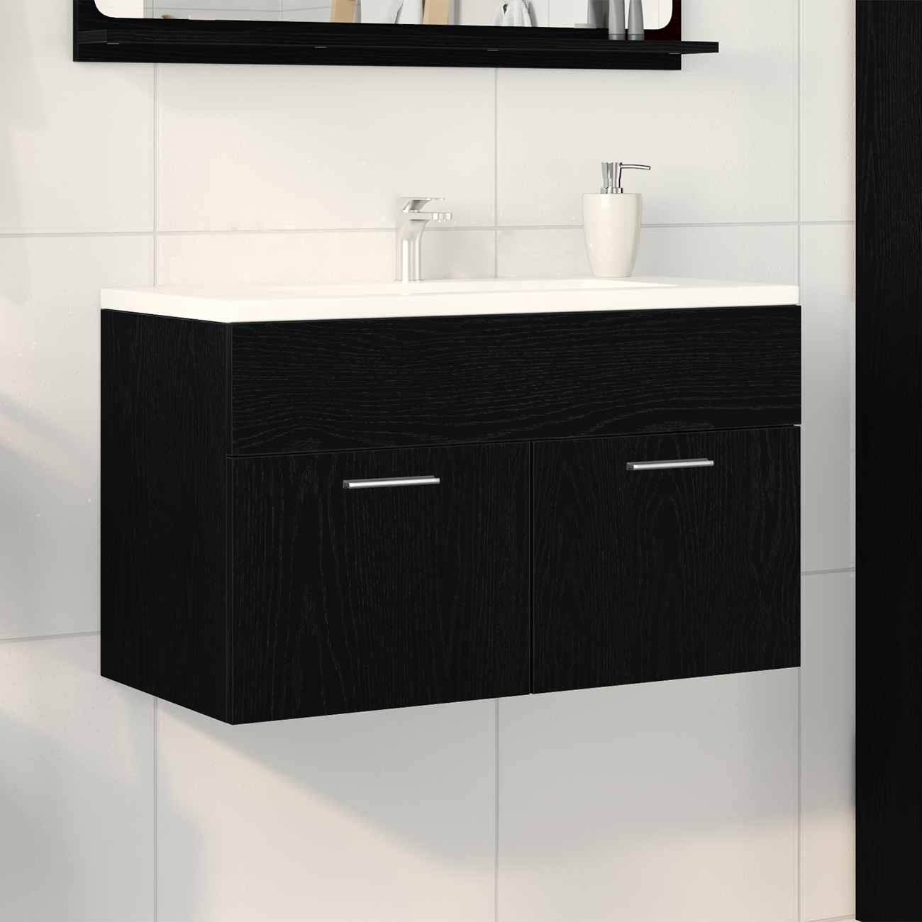 vidaXL Waschbeckenschrank Schwarz Eiche 90x38,5x46 cm Holzwerkstoff