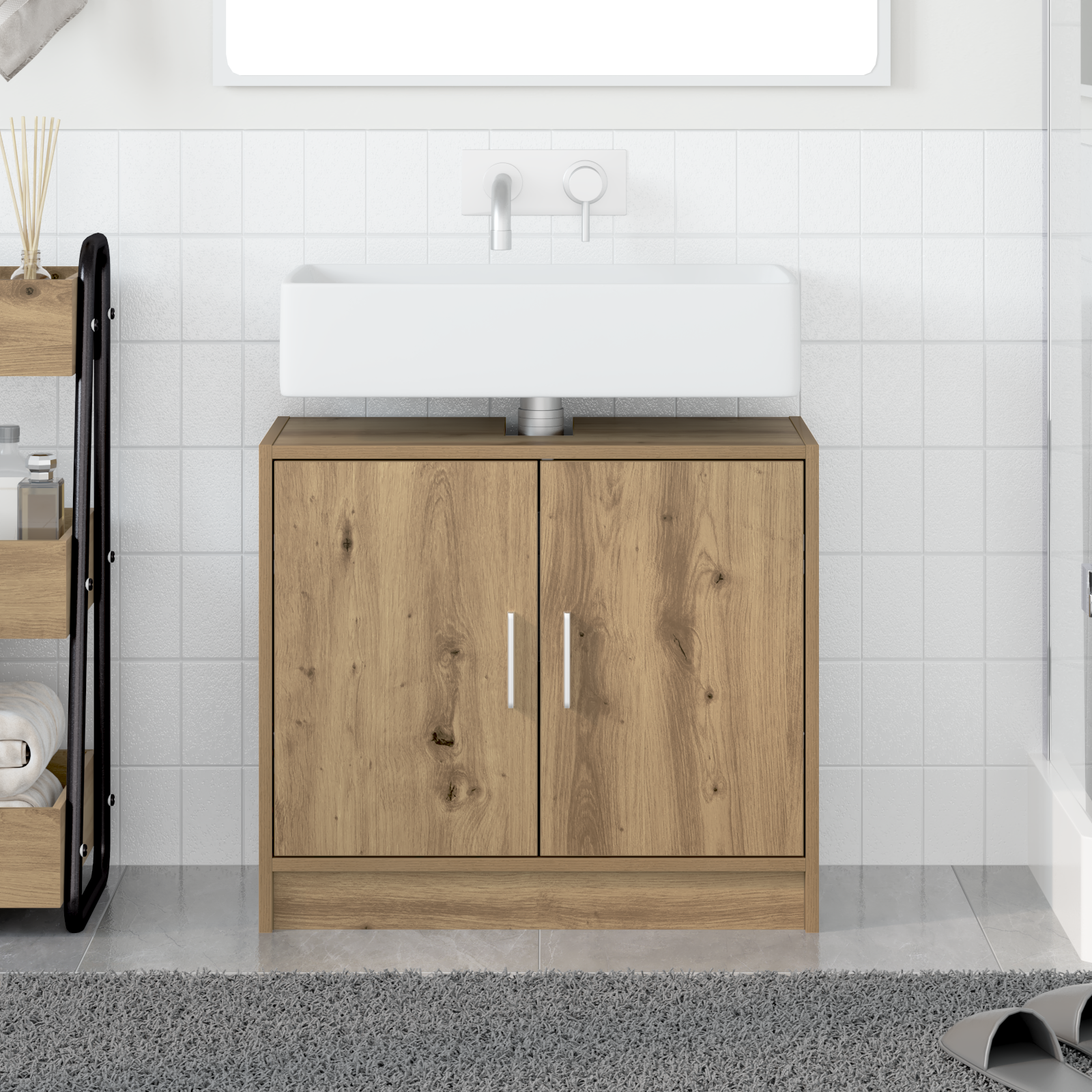 vidaXL Waschbecken Schrank Massivholz Eiche 63x29x55 cm Holzwerkstoff