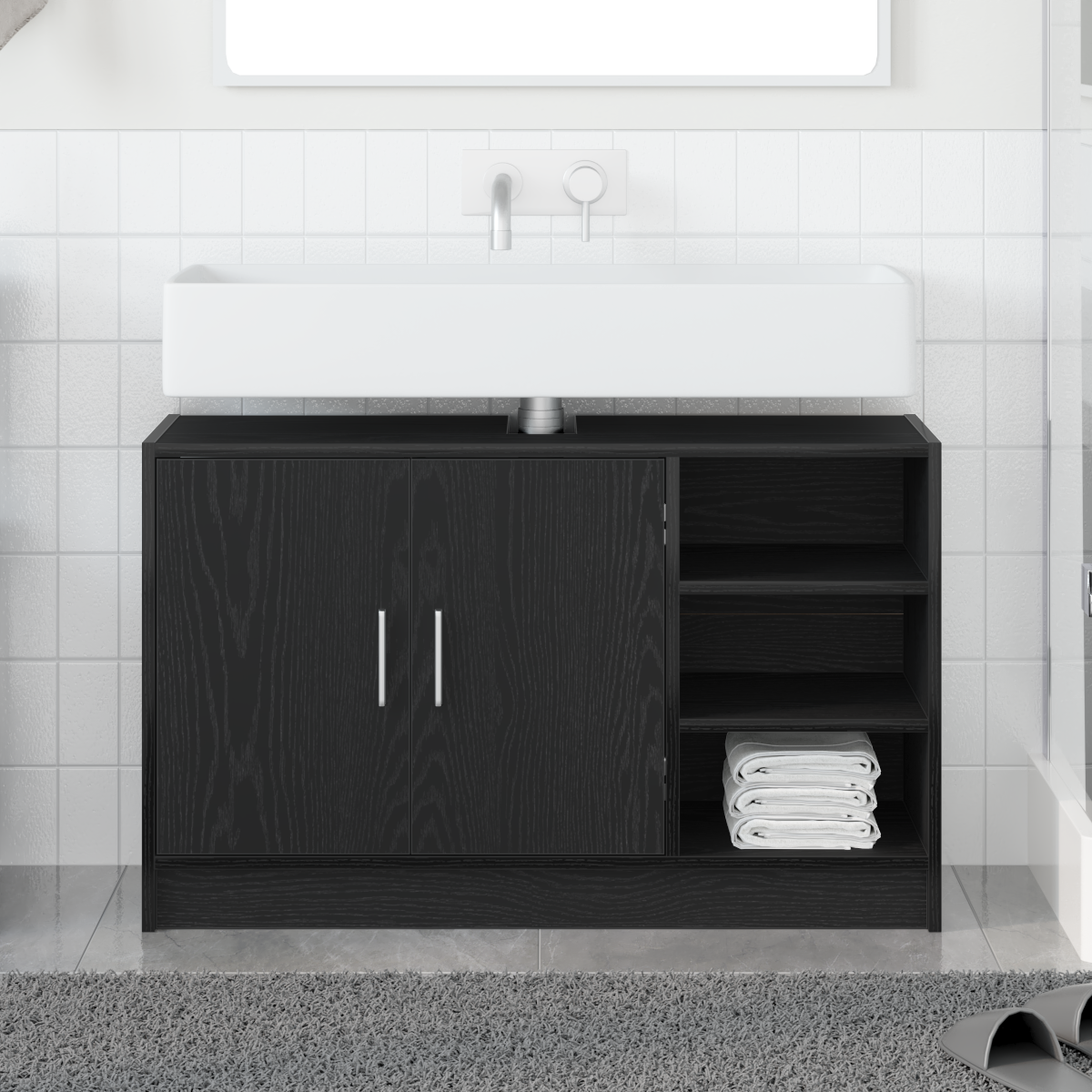 vidaXL Spülenschrank Schwarz Eiche 90x29x55 cm Holzwerkstoff