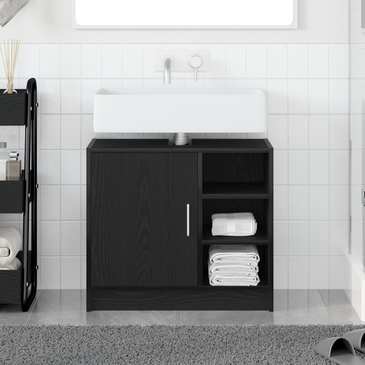 vidaXL Waschbeckenunterschrank Schwarze Eiche 63x29x55 cm Holzwerkstoff