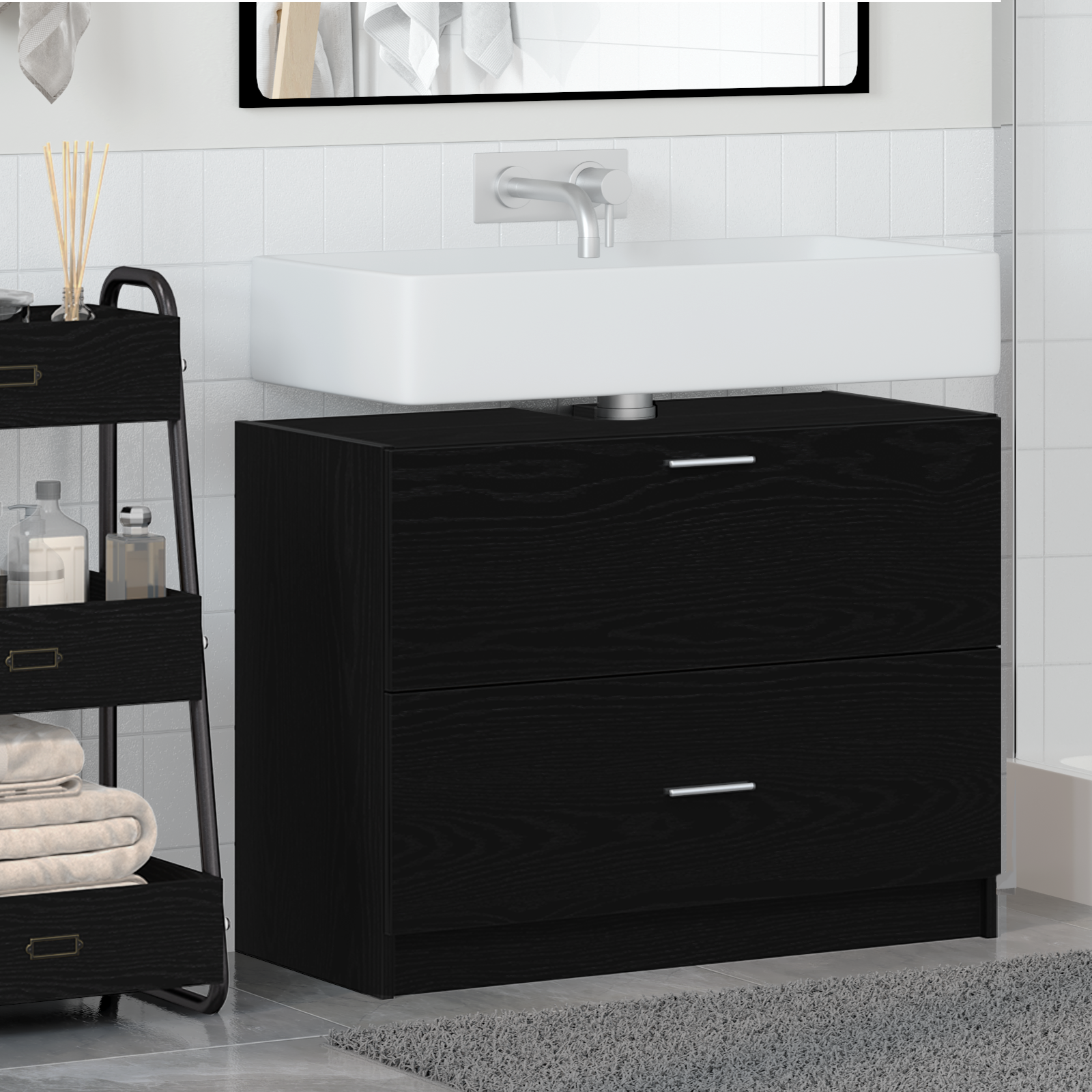 vidaXL Waschbeckenschrank Schwarz Eiche 78x37x59 cm Holzwerkstoff