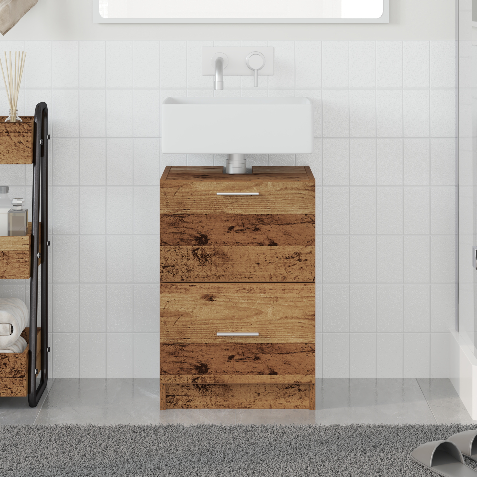 vidaXL Waschbecken Schrank Altholz 40x37x59 cm Schichtstoff