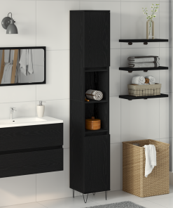 vidaXL Badschrank Schwarz Eiche 30x30x190 cm Holzwerkstoff