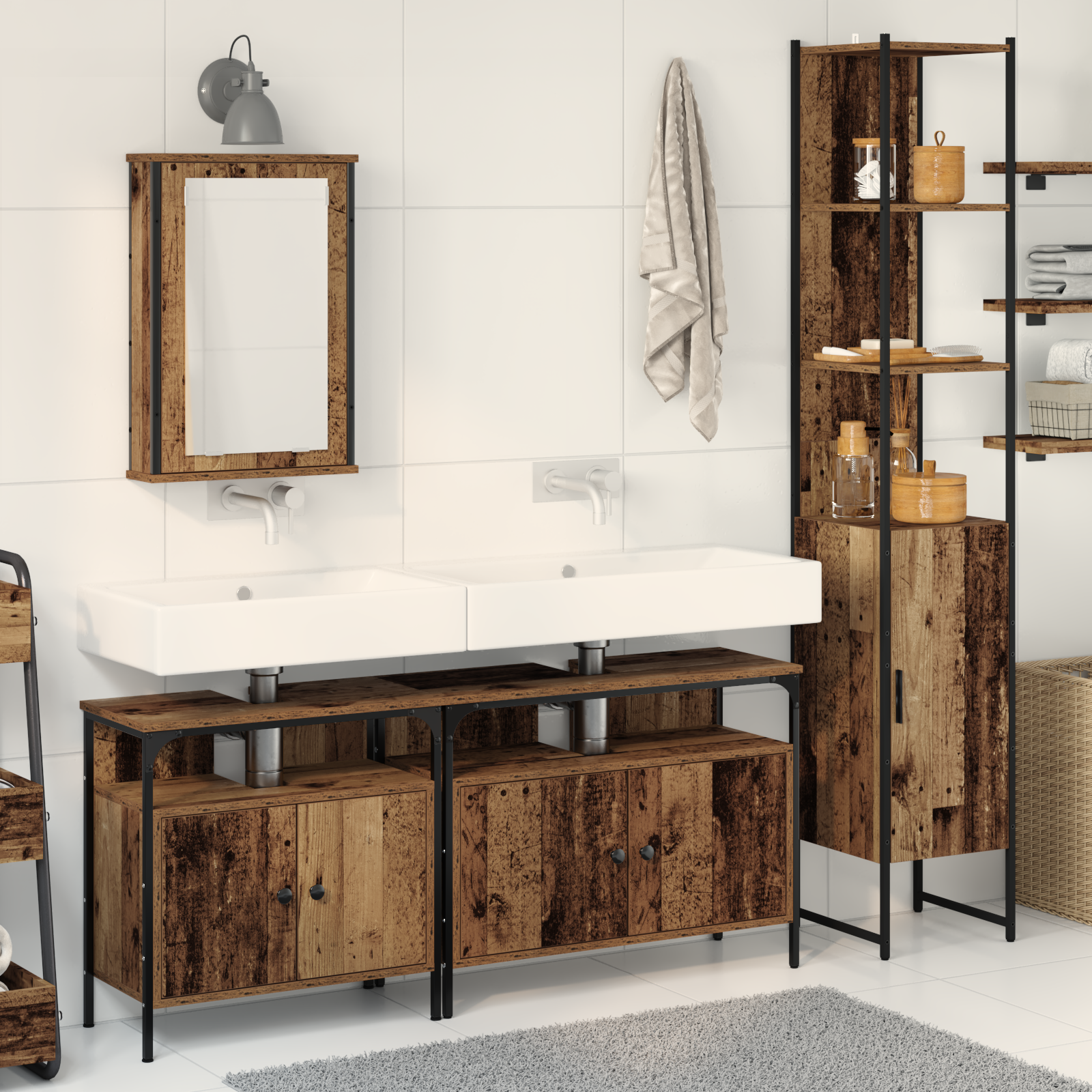 vidaXL Waschbecken Unterschrank mit integriertem Waschbecken Altes Holz Werkstoff