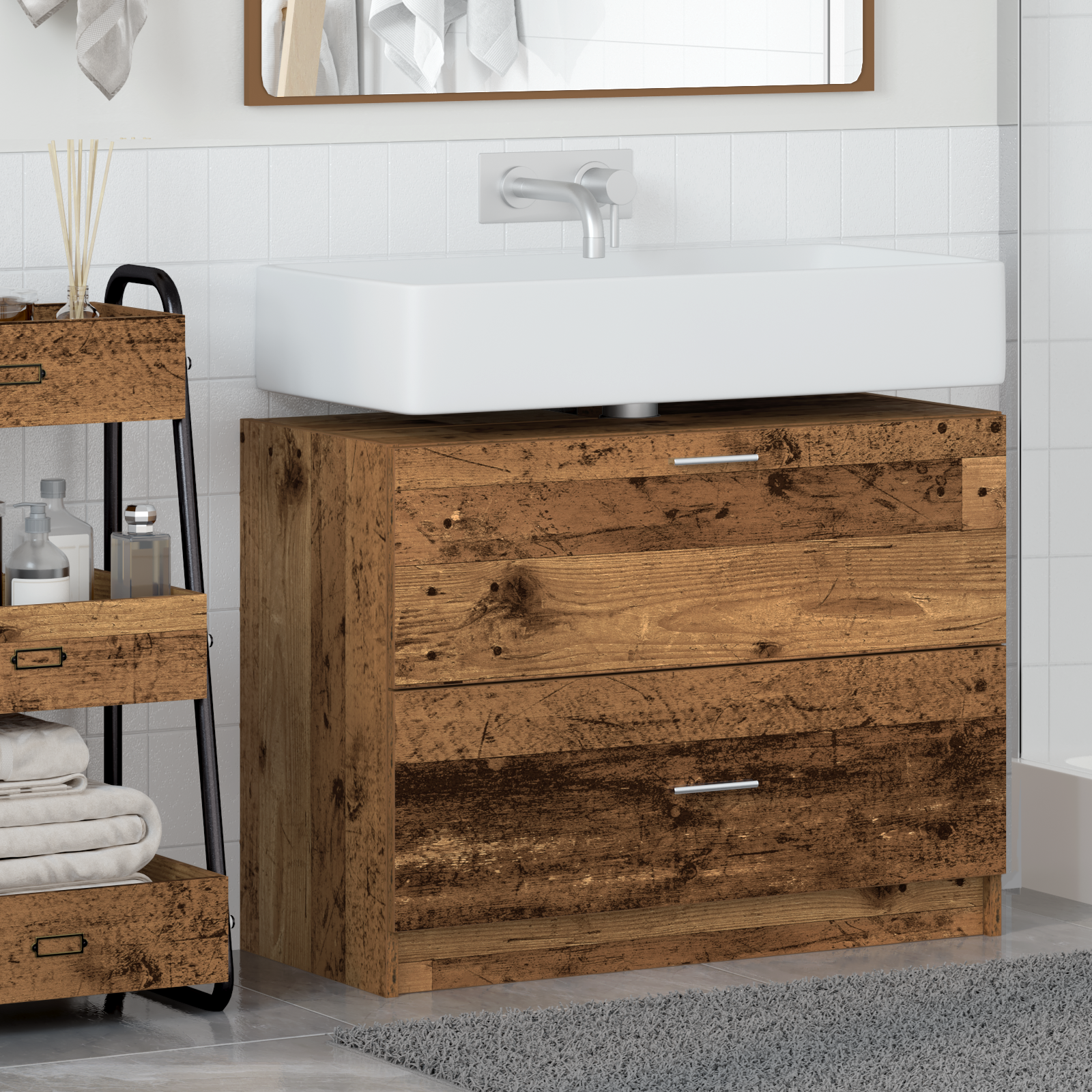 vidaXL Waschbeckenschrank Altholz 78x37x59 cm Holzwerkstoff