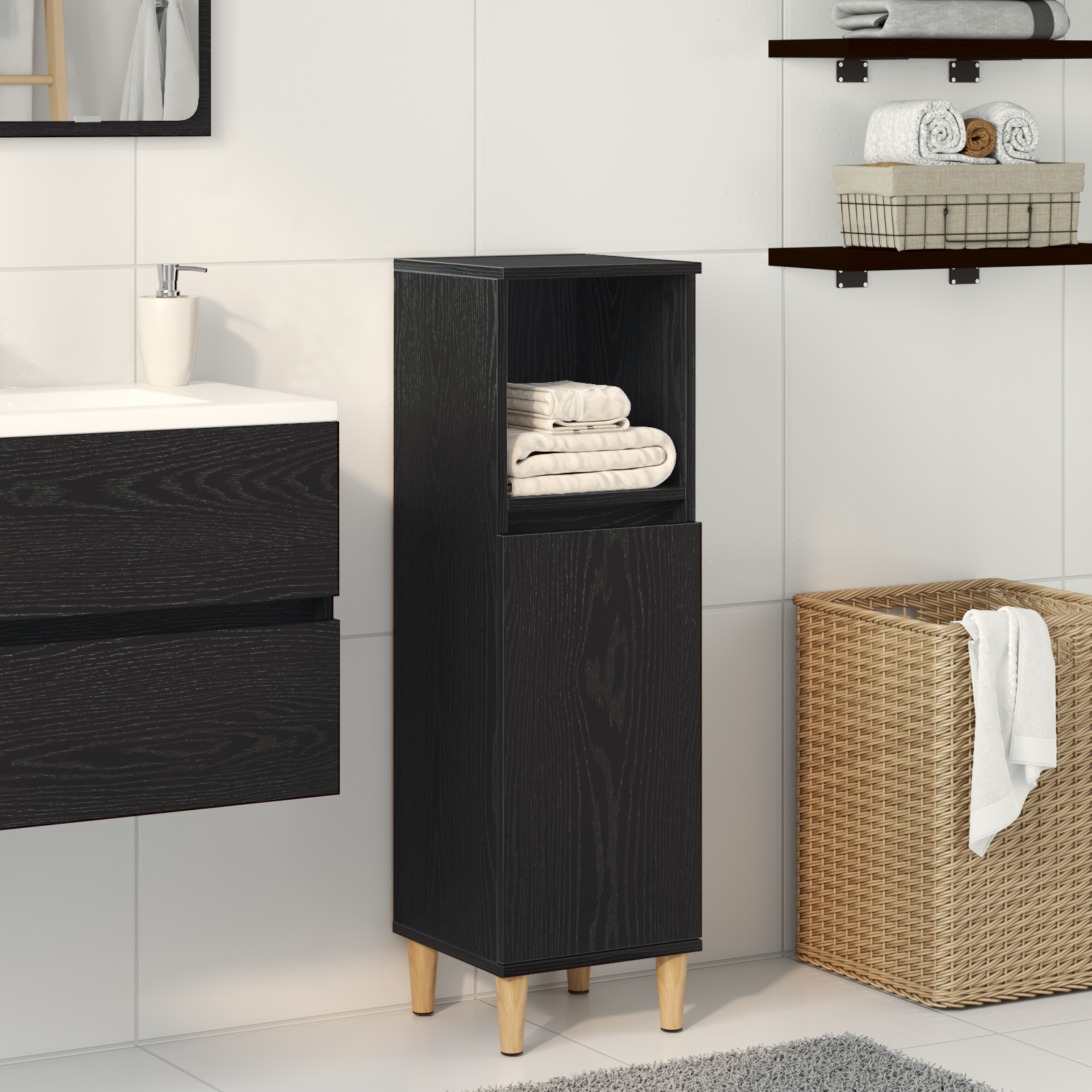 vidaXL Badschrank Schwarz Eiche 30x30x100 cm Holzwerkstoff