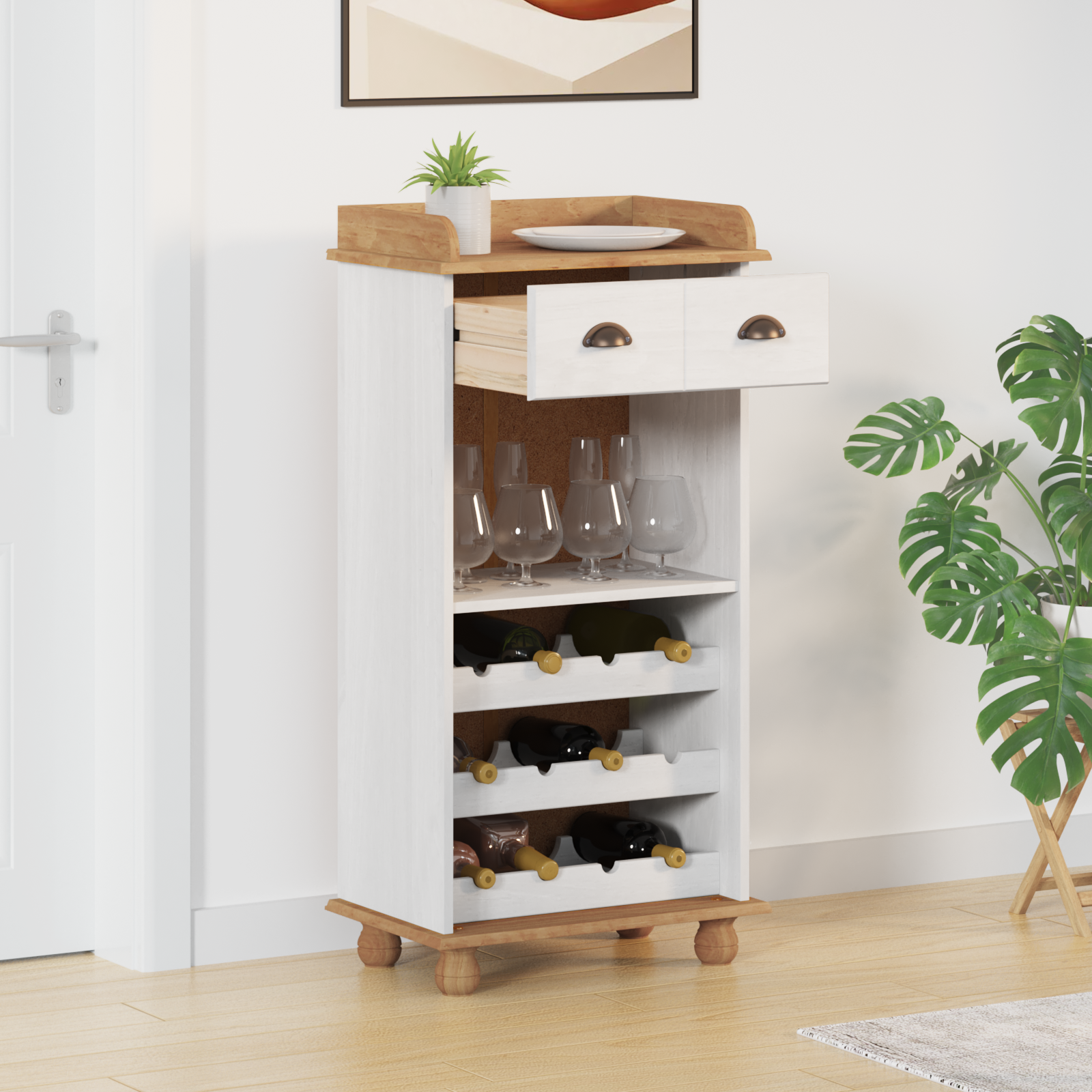 vidaXL Weinschrank ASKIM für 12 Flaschen Weiß Massivholz Kiefer