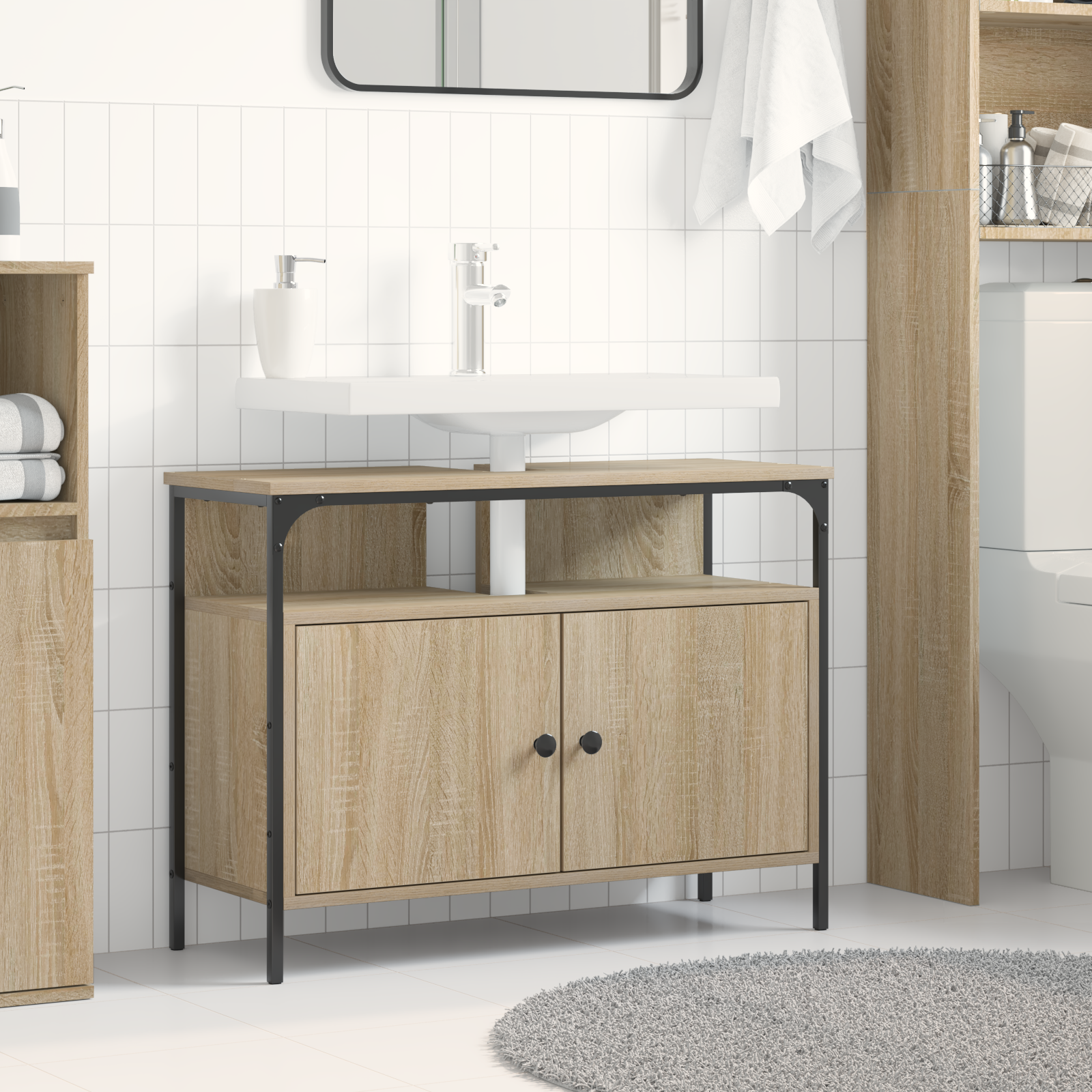 vidaXL Waschbeckenunterschrank Sonoma Eiche 80x30x60 cm Holzwerkstoff