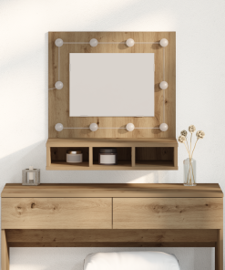 vidaXL Waschtisch mit Spiegel Eiche MDF, Glas 60 x 31.5 x 62 cm