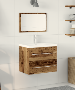 vidaXL Waschbeckenschrank mit Einbaubecken Altholz Holzwerkstoff