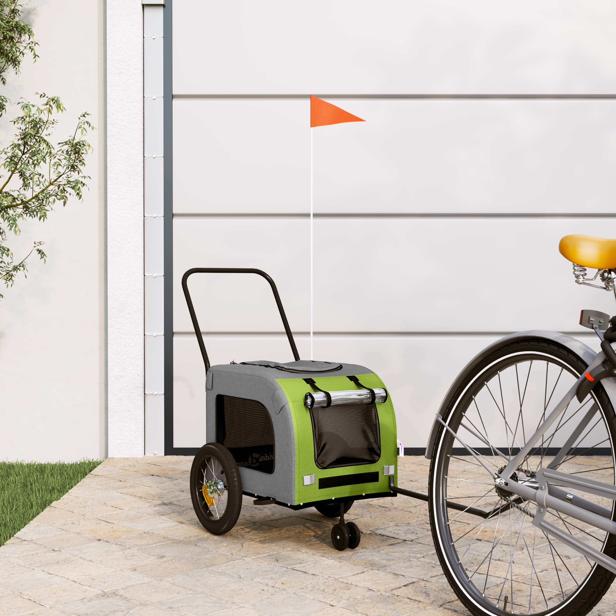vidaXL Grüner Hunde-Kinderwagen Polyester, Stahl 124 x 53 x 53 cm Faltbar