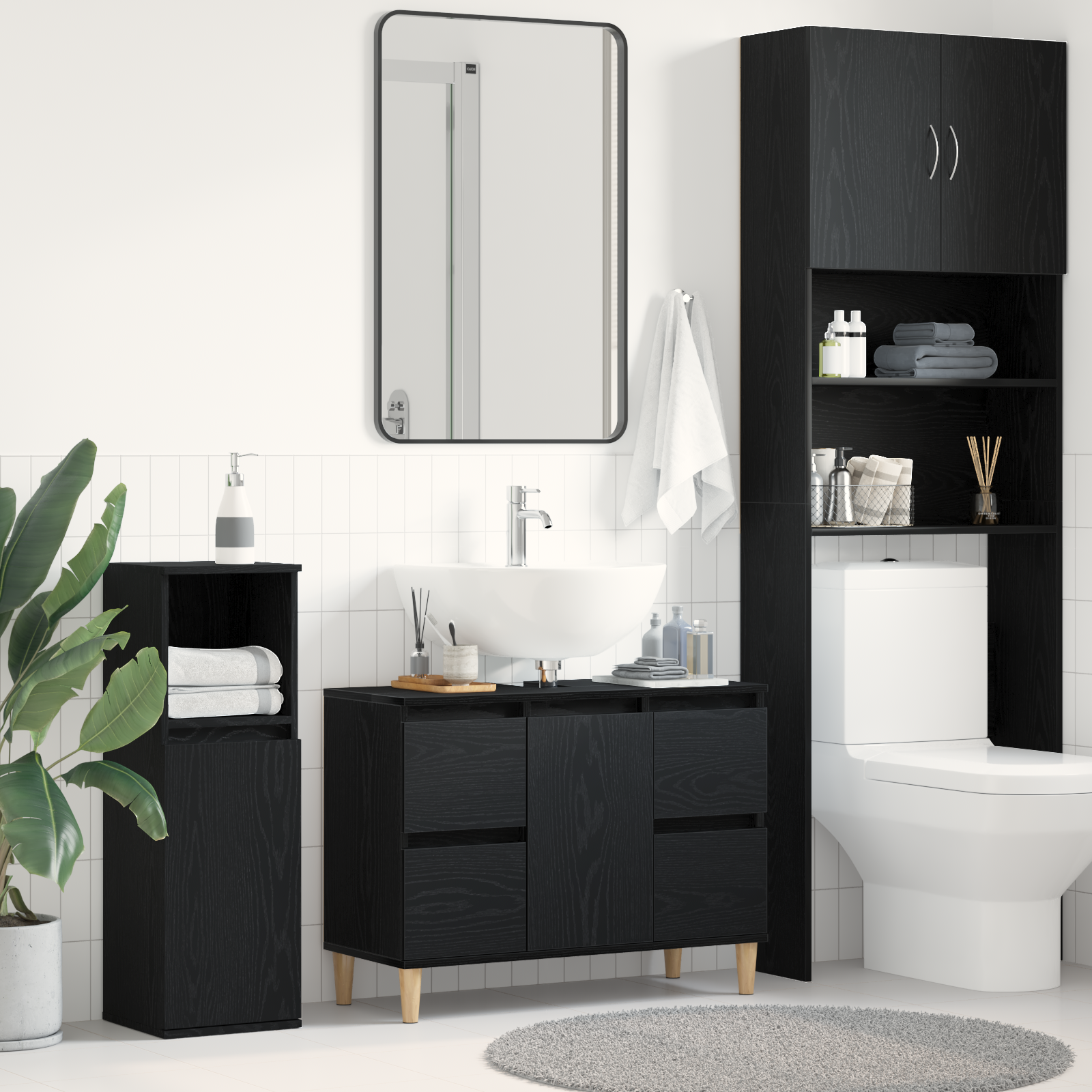 vidaXL Waschbeckenunterschrank Schwarz Eiche 80x33x60 cm Holzwerkstoff