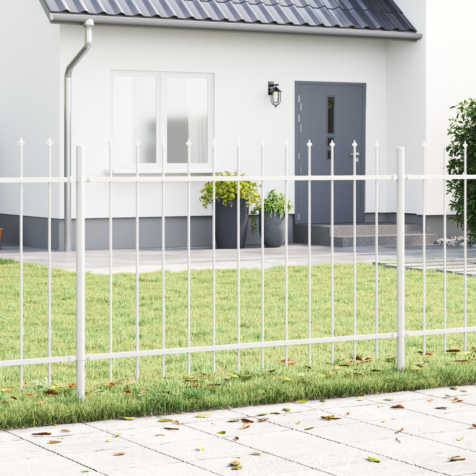 vidaXL Weißer Gartenzaun mit Spear Top, 10,2 x 1 m, aus Stahl