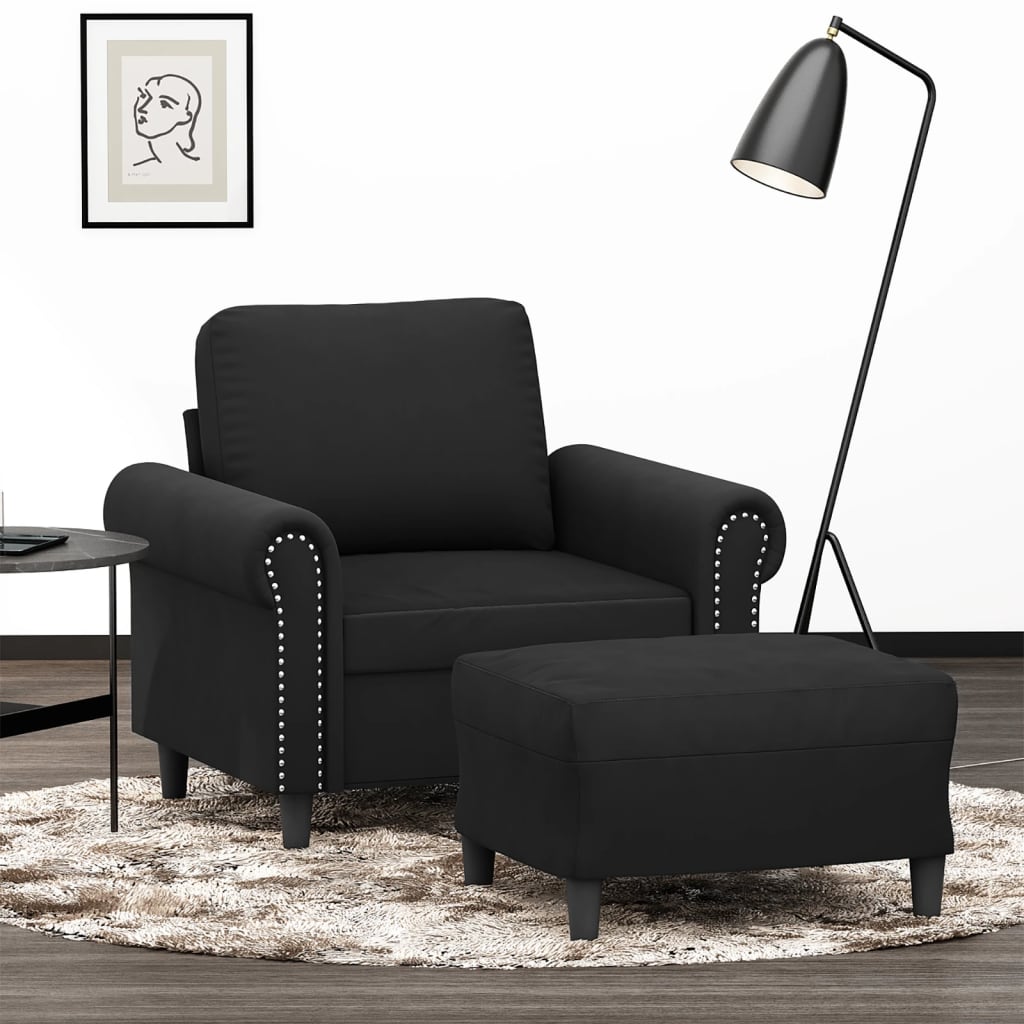 Poltrona Con Poggiapiedi Nero 60 Cm In Velluto