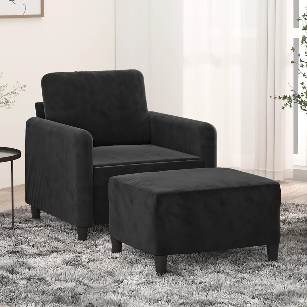 Poltrona Con Poggiapiedi Nero 60 Cm In Velluto