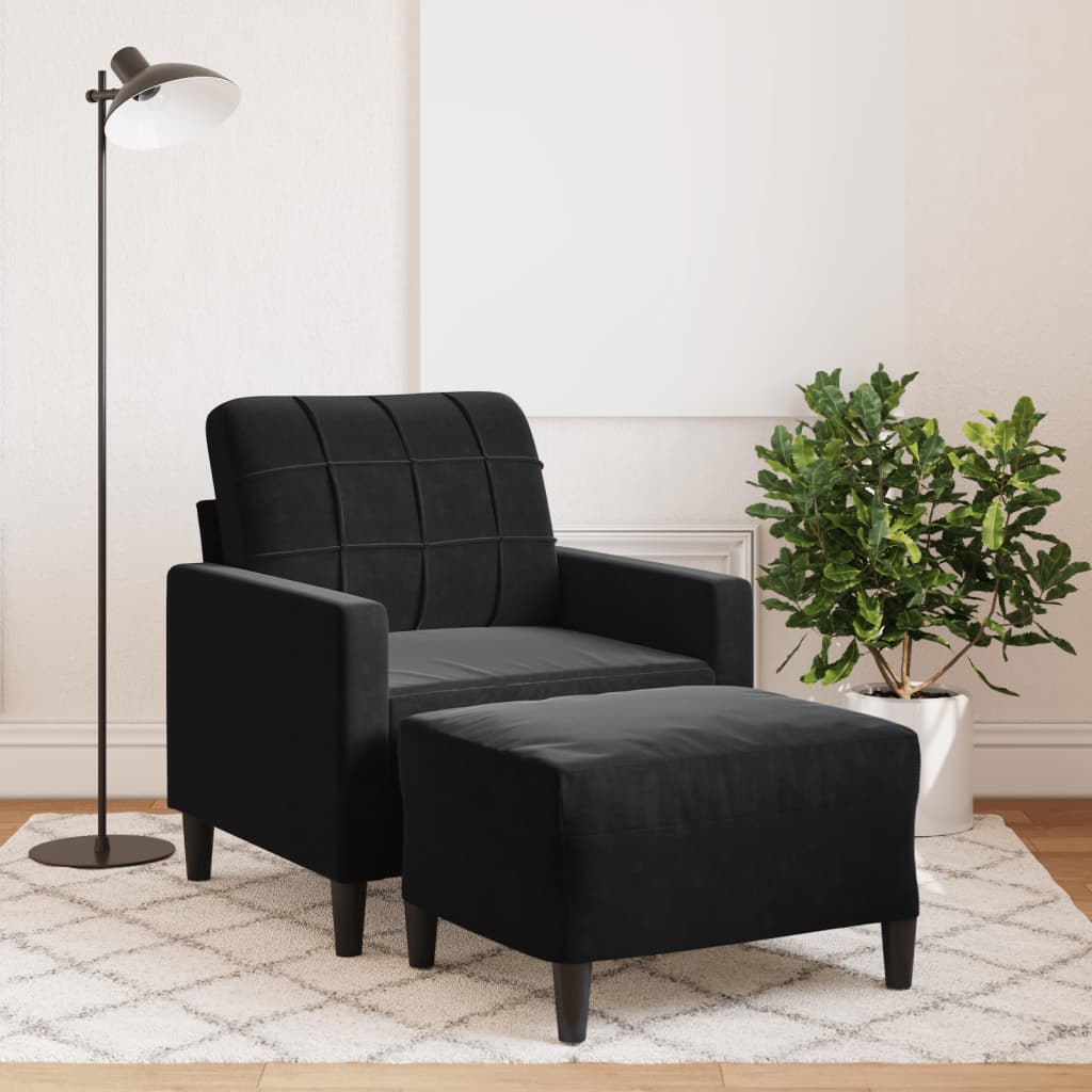 Poltrona Con Poggiapiedi Nero 60 Cm In Velluto