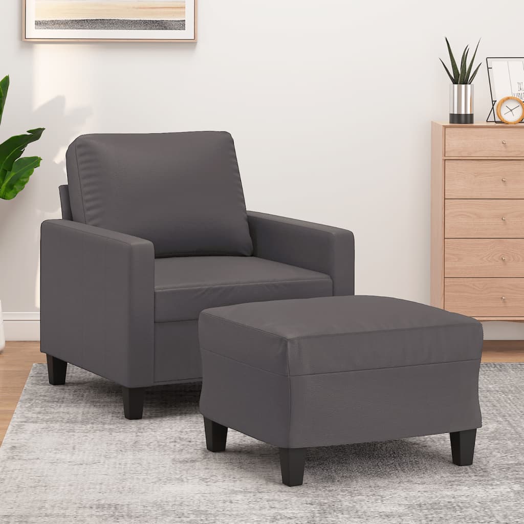 Poltrona Con Poggiapiedi Grigio 60 Cm In Similpelle
