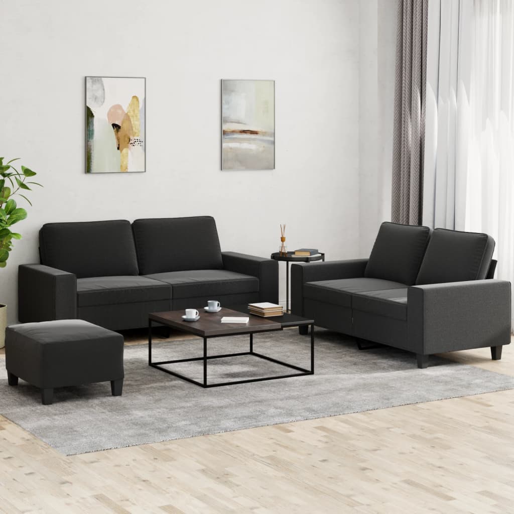 Set D Divani 3 Pz Nero In Tessuto