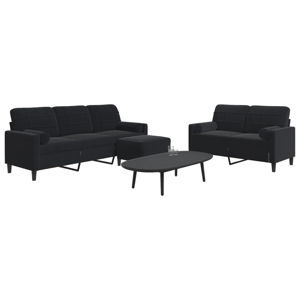 Set Di Divani 3 Pz Con Cuscini E Rinforzi Nero In Velluto