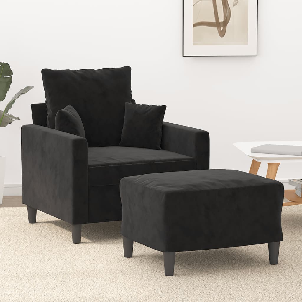 Poltrona Con Poggiapiedi Nero 60 Cm In Velluto
