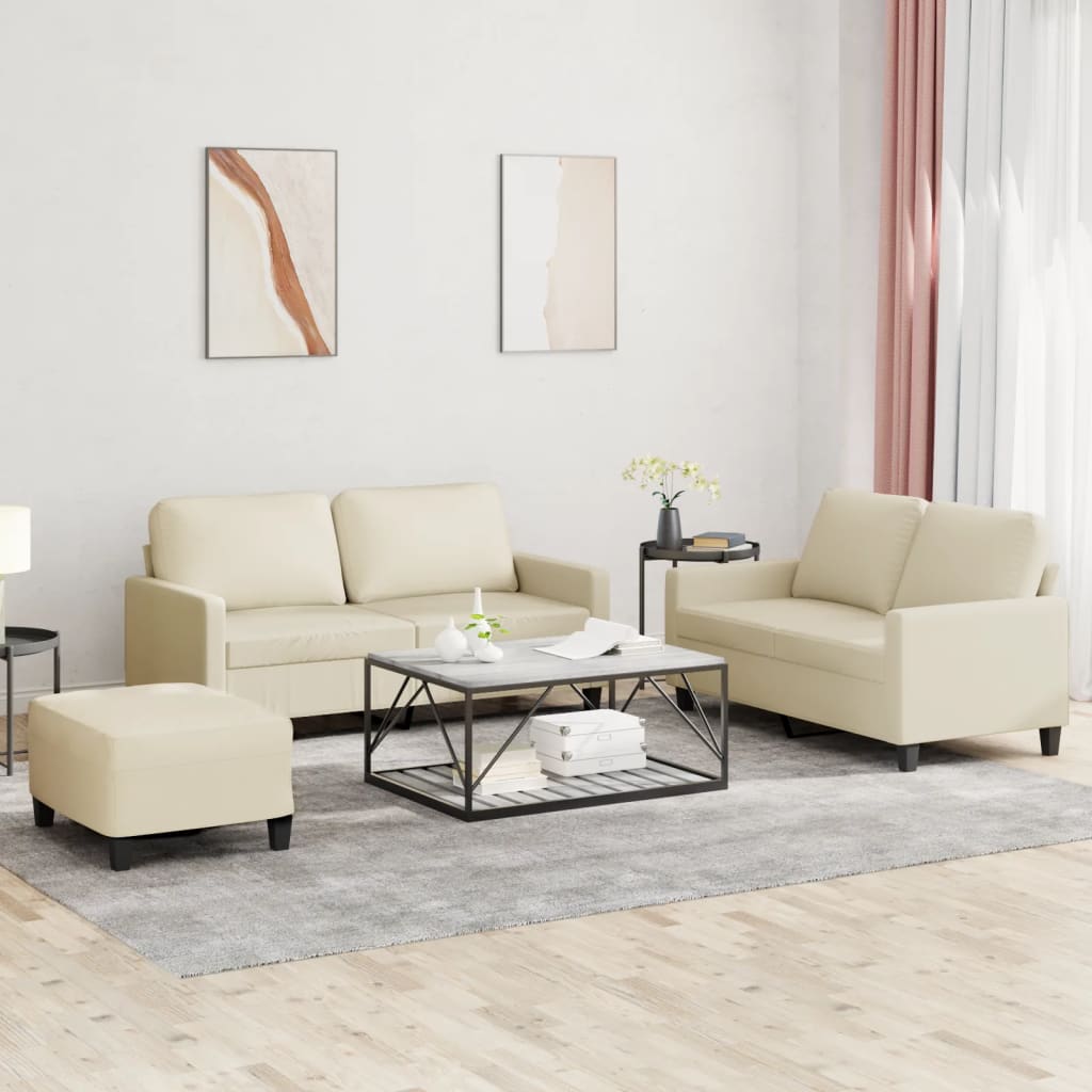 Set Di Divani 3 Pz Con Cuscini Crema In Similpelle