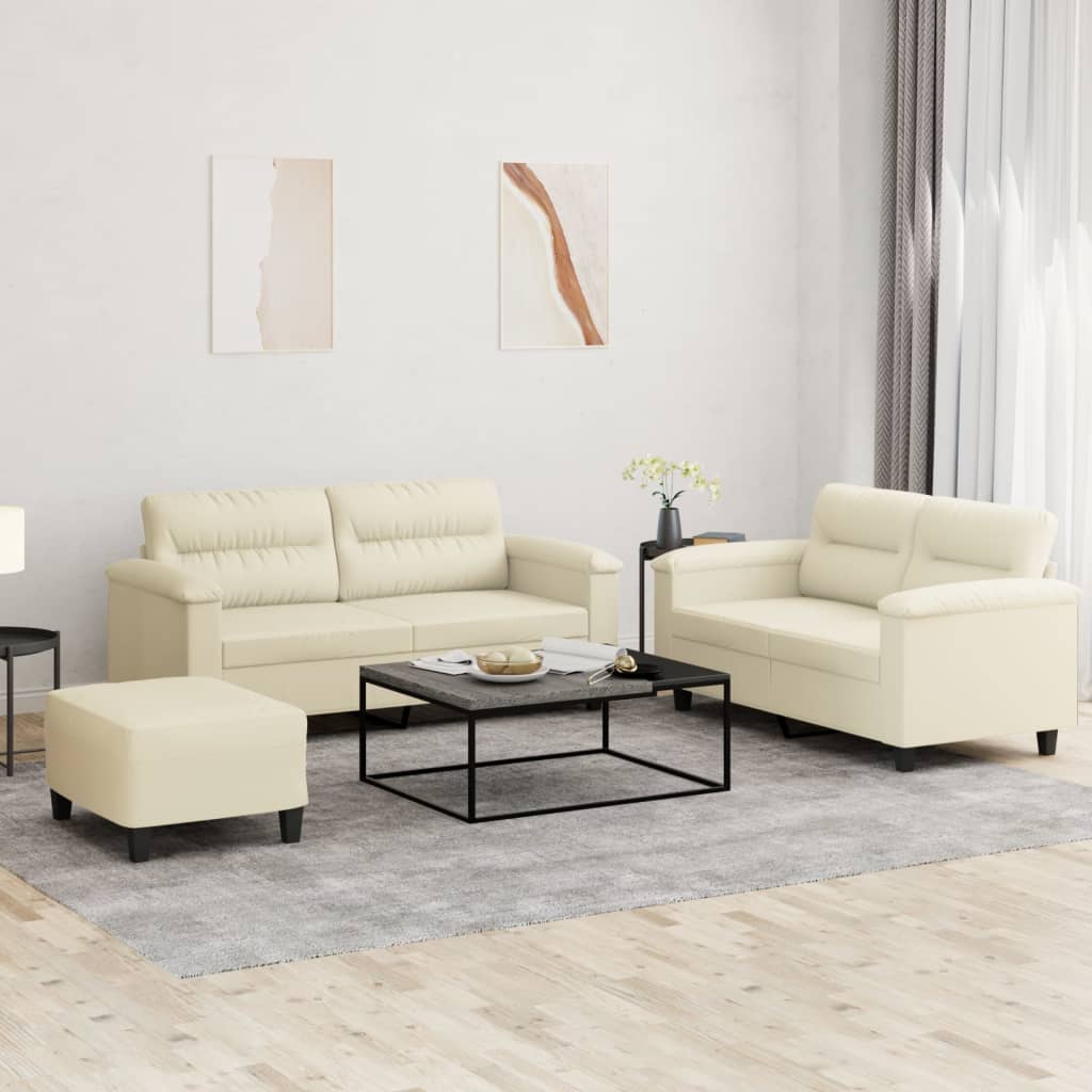 Set Di Divani 3 Pz Con Cuscini Crema In Similpelle