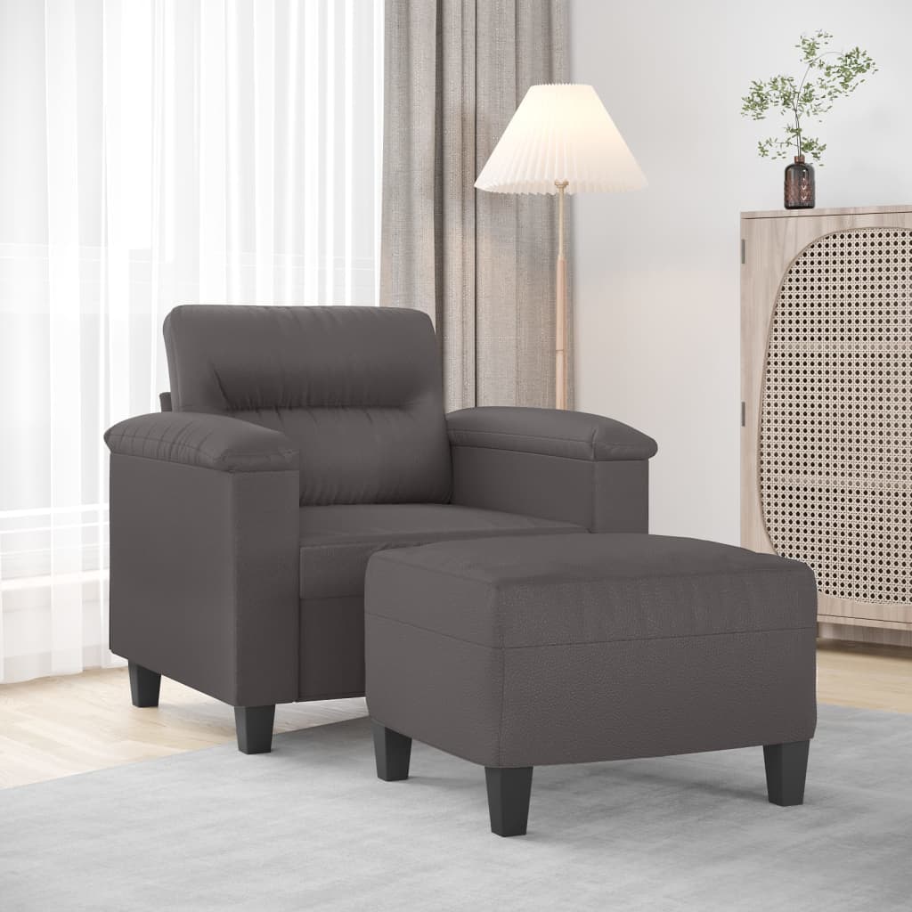 Poltrona Con Poggiapiedi Grigio 60 Cm In Similpelle