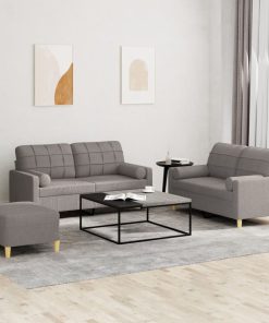 Set Divani 3 Pz Con Cuscini Tortora In Tessuto