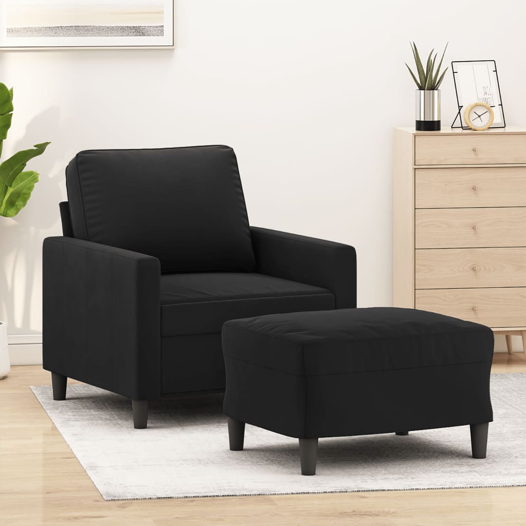 Poltrona Con Poggiapiedi Nero 60 Cm In Velluto