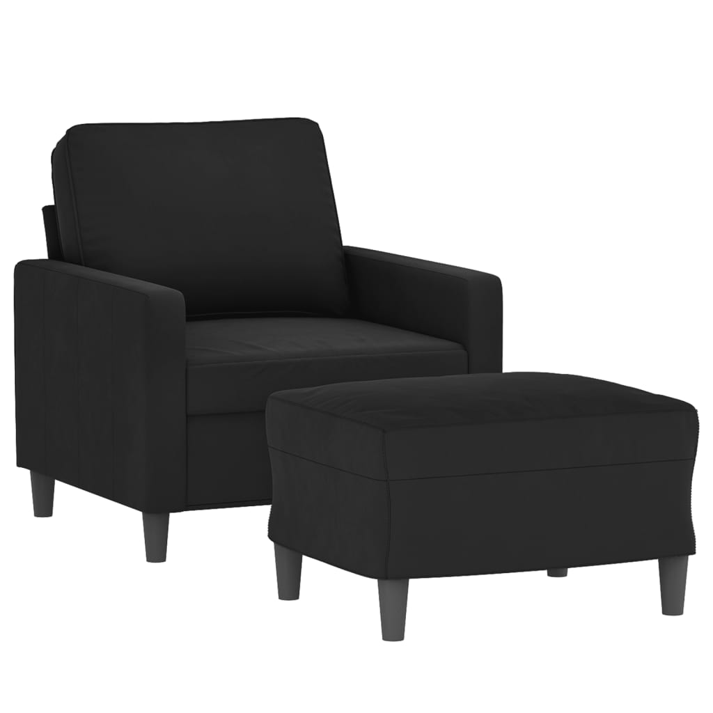 Poltrona Con Poggiapiedi Nero 60 Cm In Velluto - Image 3
