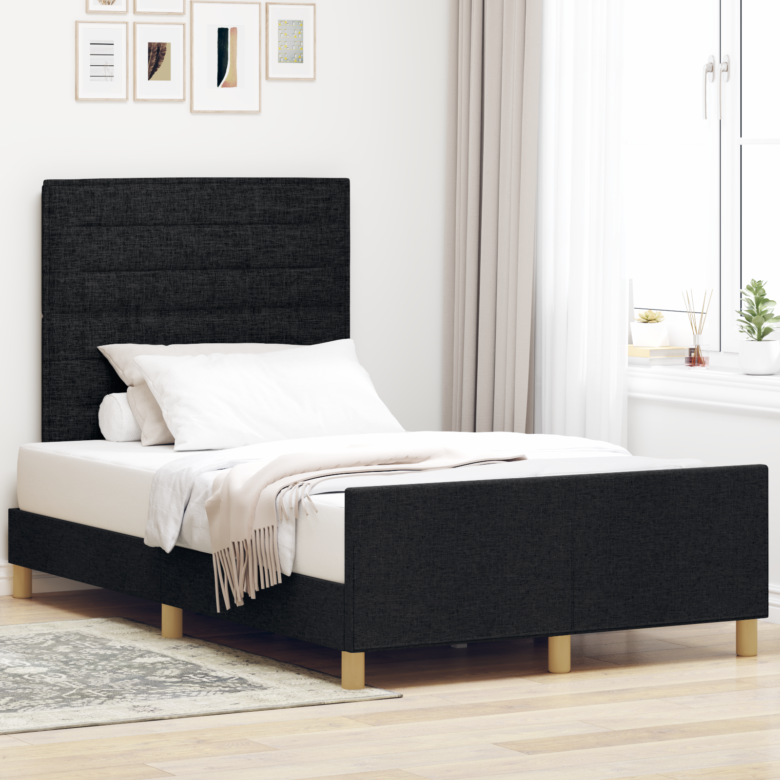 Letto Nero 120x200 Cm In Tessuto
