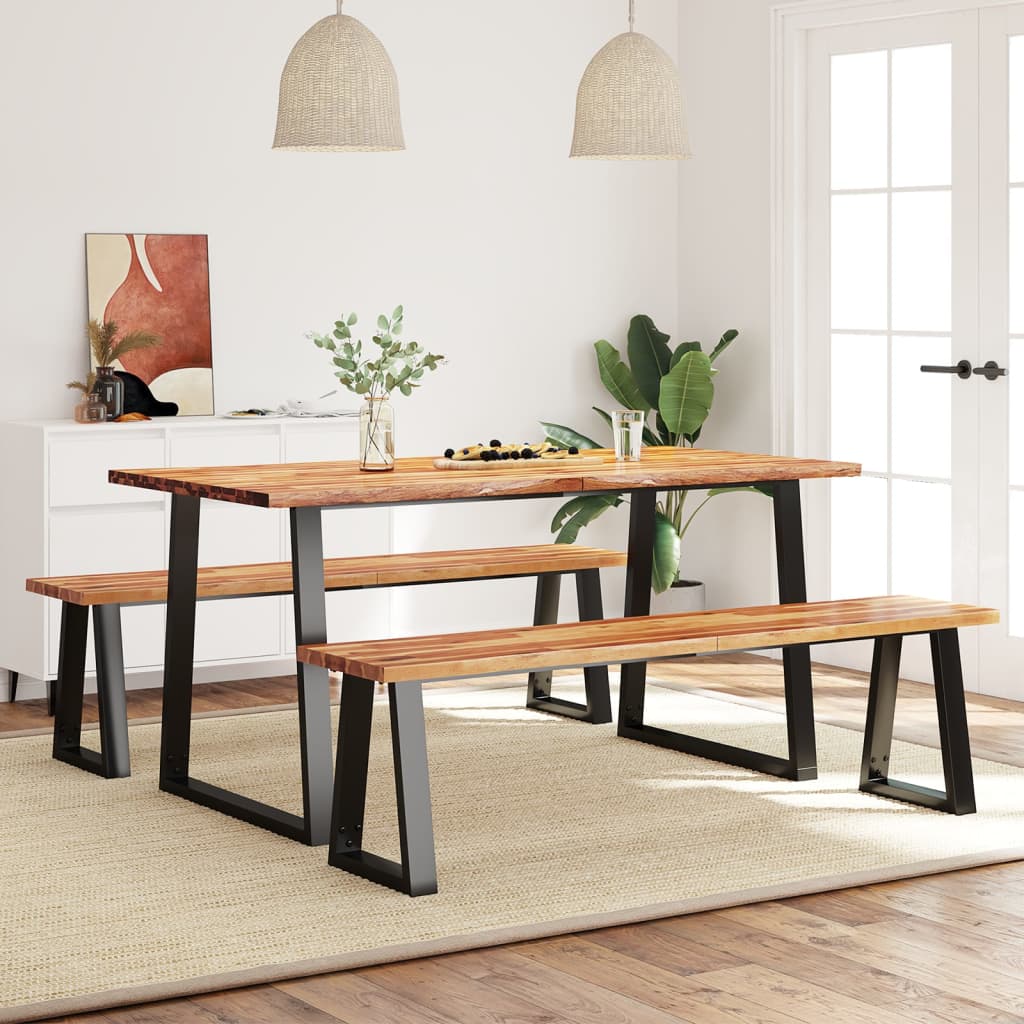 Set Da Pranzo 3 Pz Con Bordi Vivi In Legno Massello Di Acacia