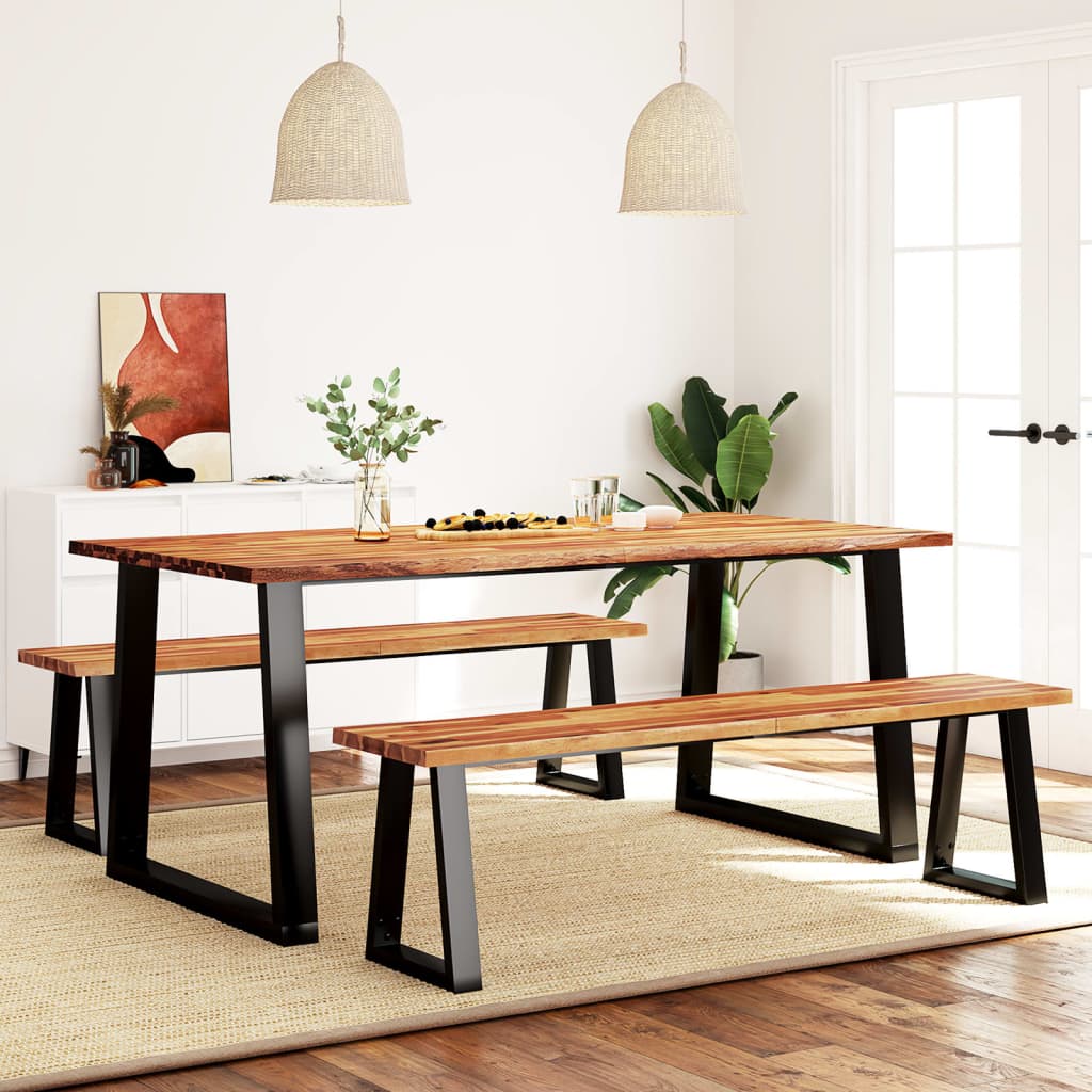 Set Da Pranzo 3 Pz Con Bordi Vivi In Legno Massello Di Acacia
