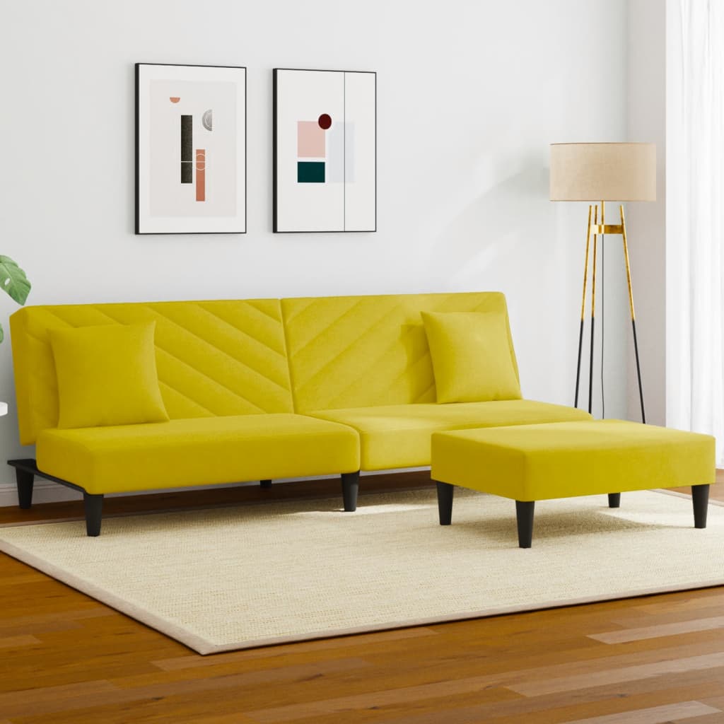 Set Di Divani 2 Pz Con Cuscini Giallo In Velluto