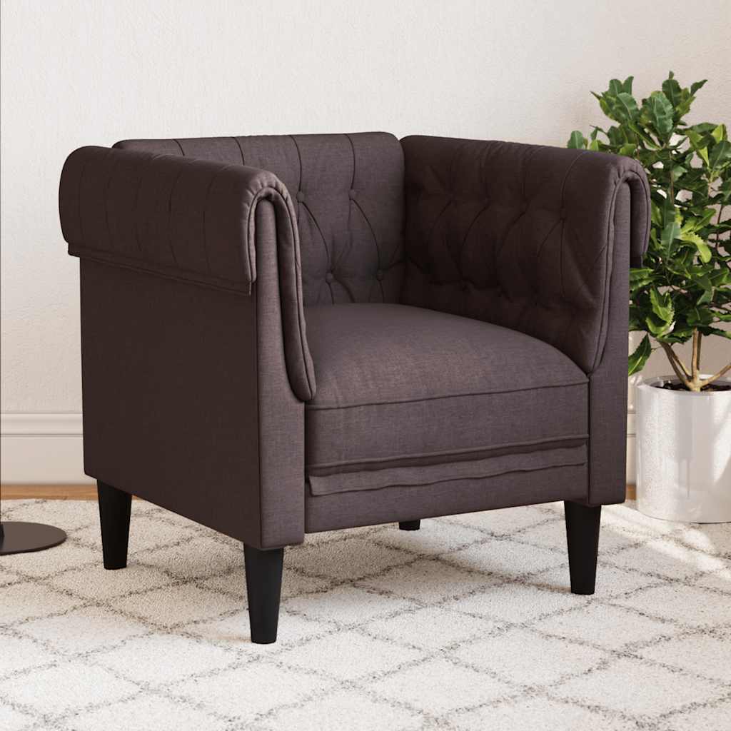 Poltrona Chesterfield Marrone Scuro In Tessuto