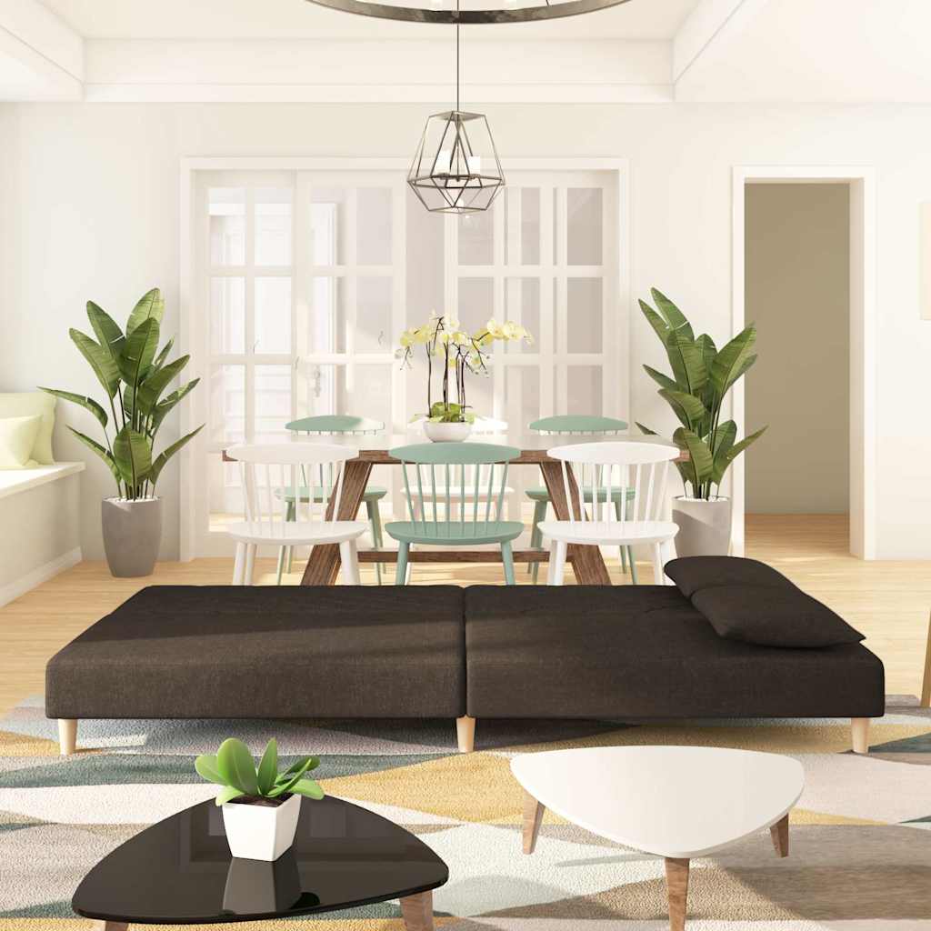 Divano Letto A 2 Posti Con 2 Cuscini Marrone In Tessuto - Image 3