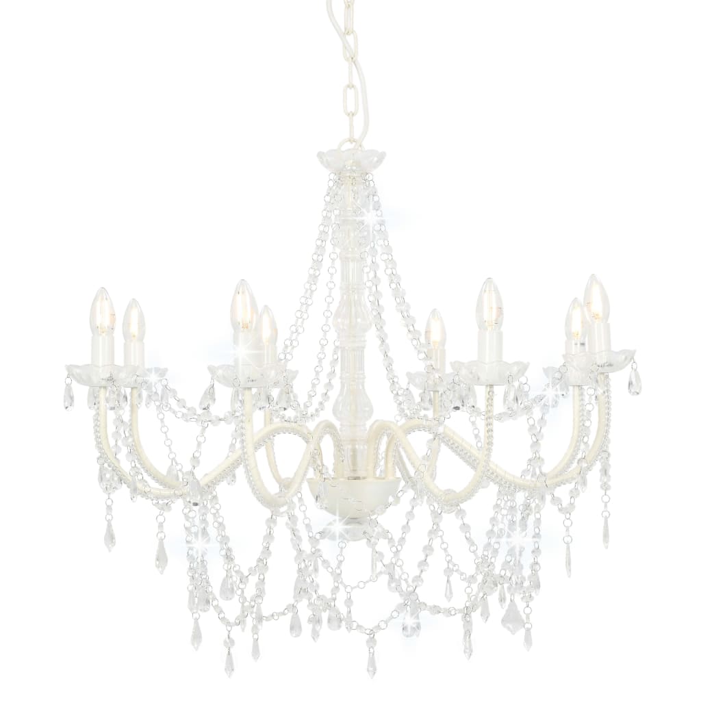 Lampadario Con Perline Bianco 8 Lampadine E14