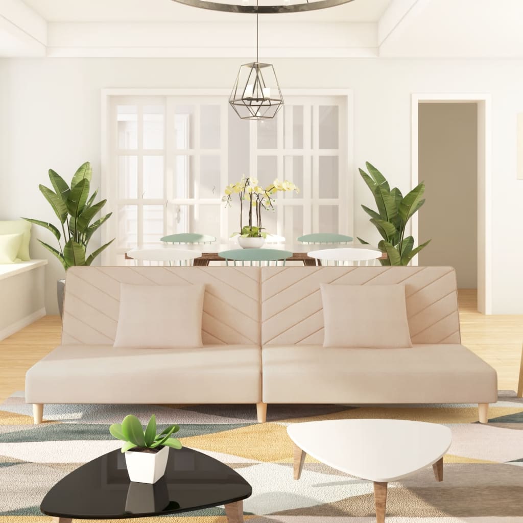 Divano Letto A 2 Posti Con 2 Cuscini Crema In Tessuto