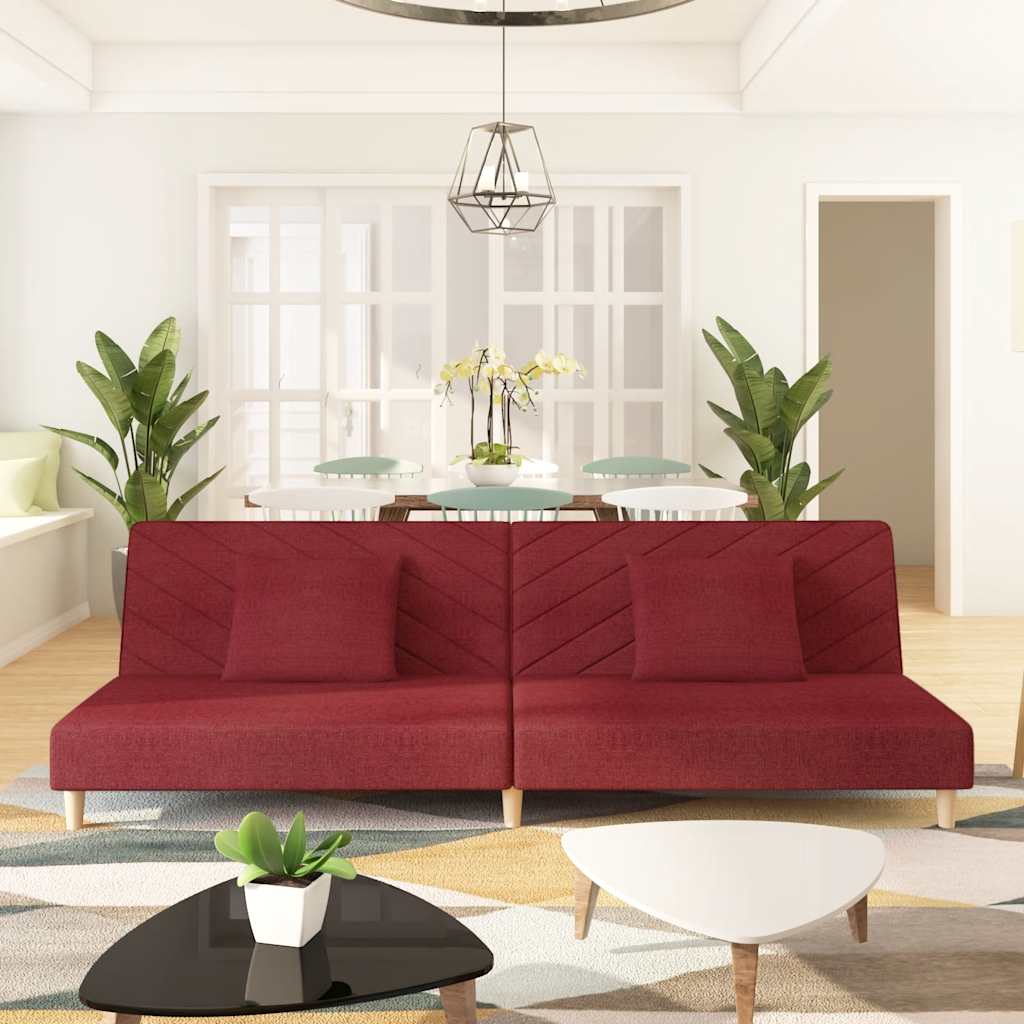 Divano Letto A 2 Posti Con 2 Cuscini Rosso Vino In Tessuto