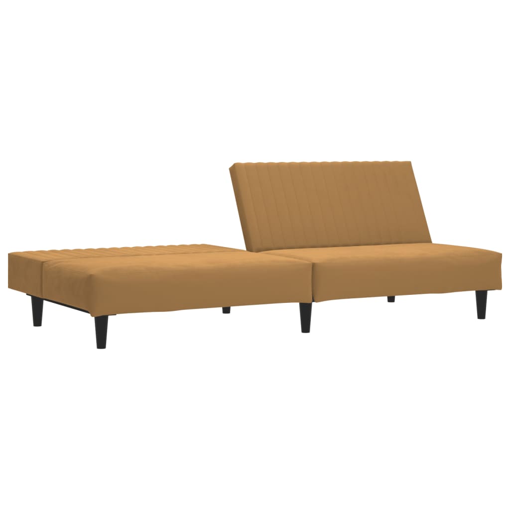 Divano Letto A 2 Posti Marrone In Velluto - Image 4