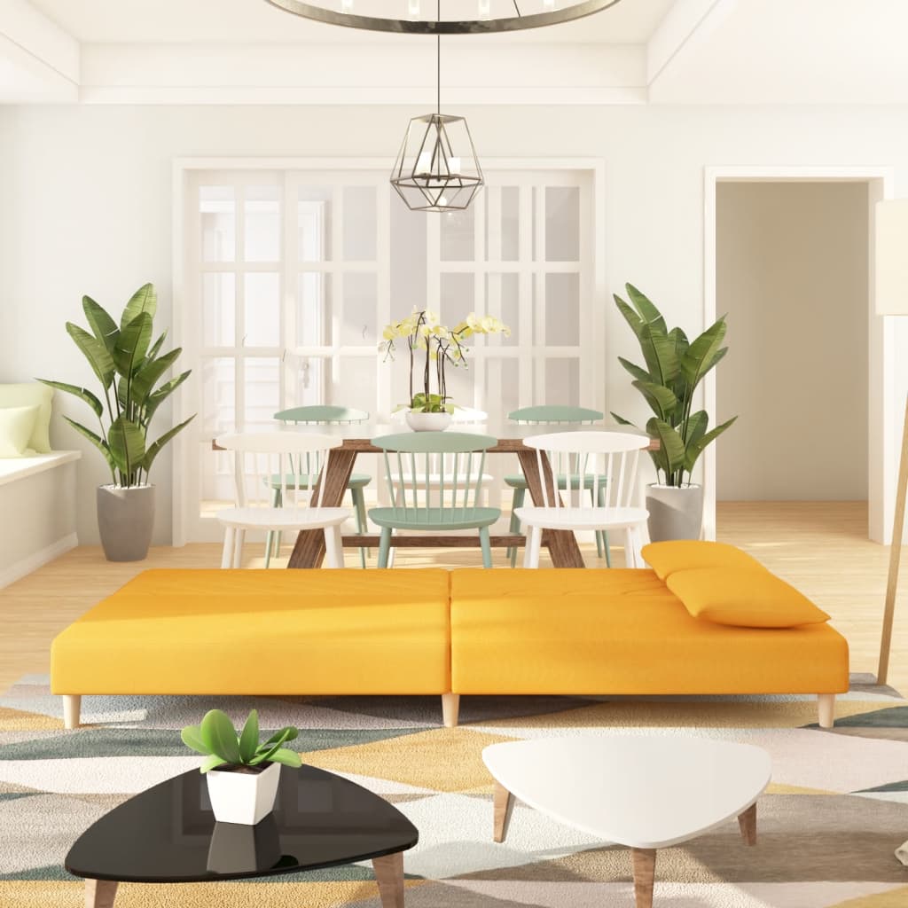 Divano Letto A 2 Posti Con 2 Cuscini Giallo In Tessuto - Image 3