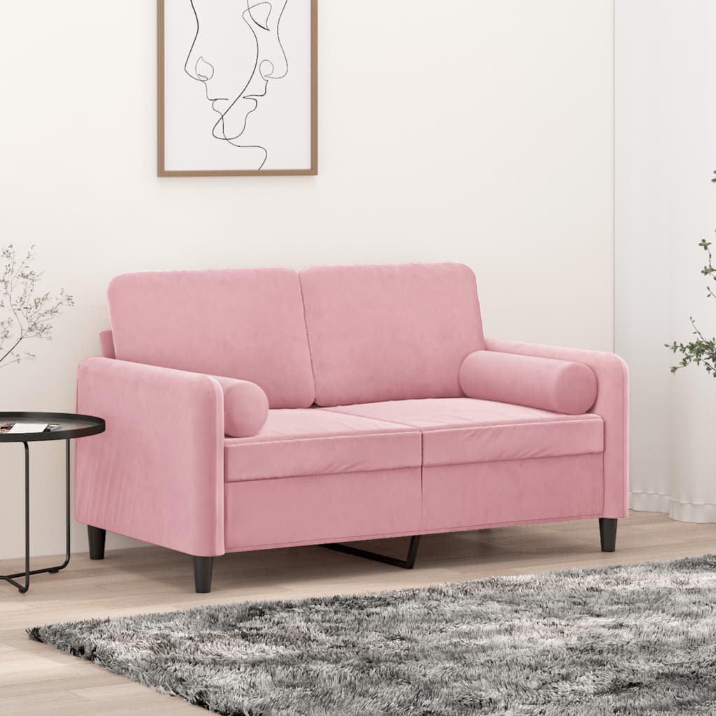 Divano A 2 Posti Con Cuscini Rosa 120 Cm In Velluto