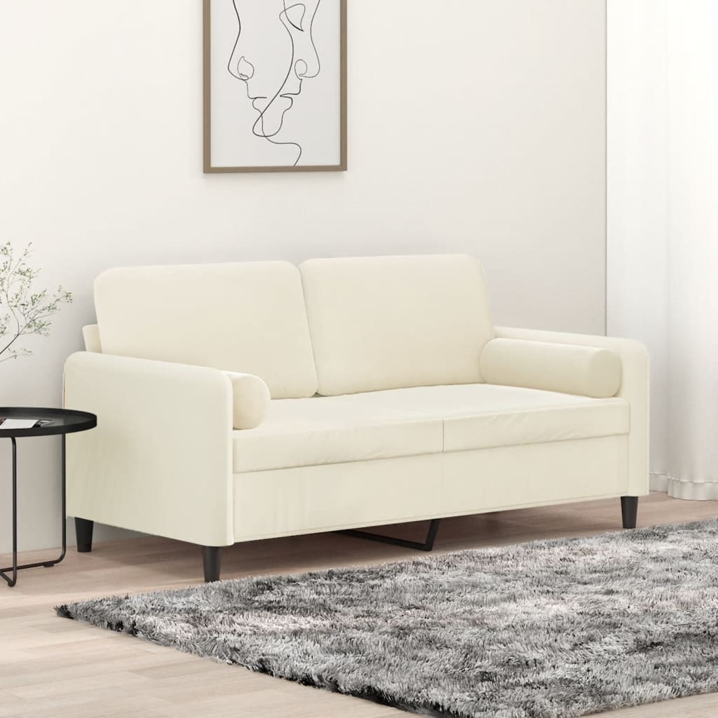 Divano A 2 Posti Con Cuscini Crema 140 Cm In Velluto