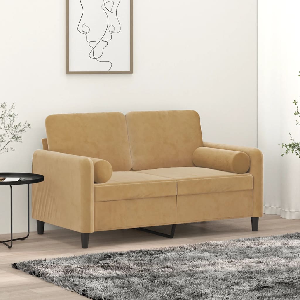 Divano A 2 Posti Con Cuscini Marrone 120 Cm In Velluto