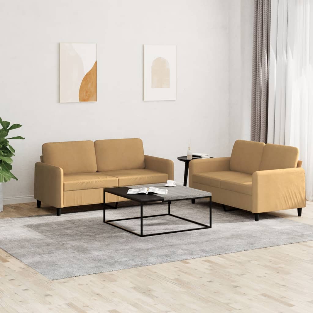 Set Di Divani 2 Pz Marrone In Velluto