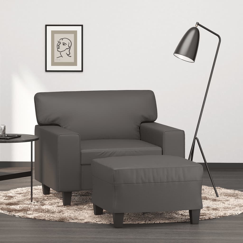 Poltrona Con Poggiapiedi Grigio 60 Cm In Similpelle