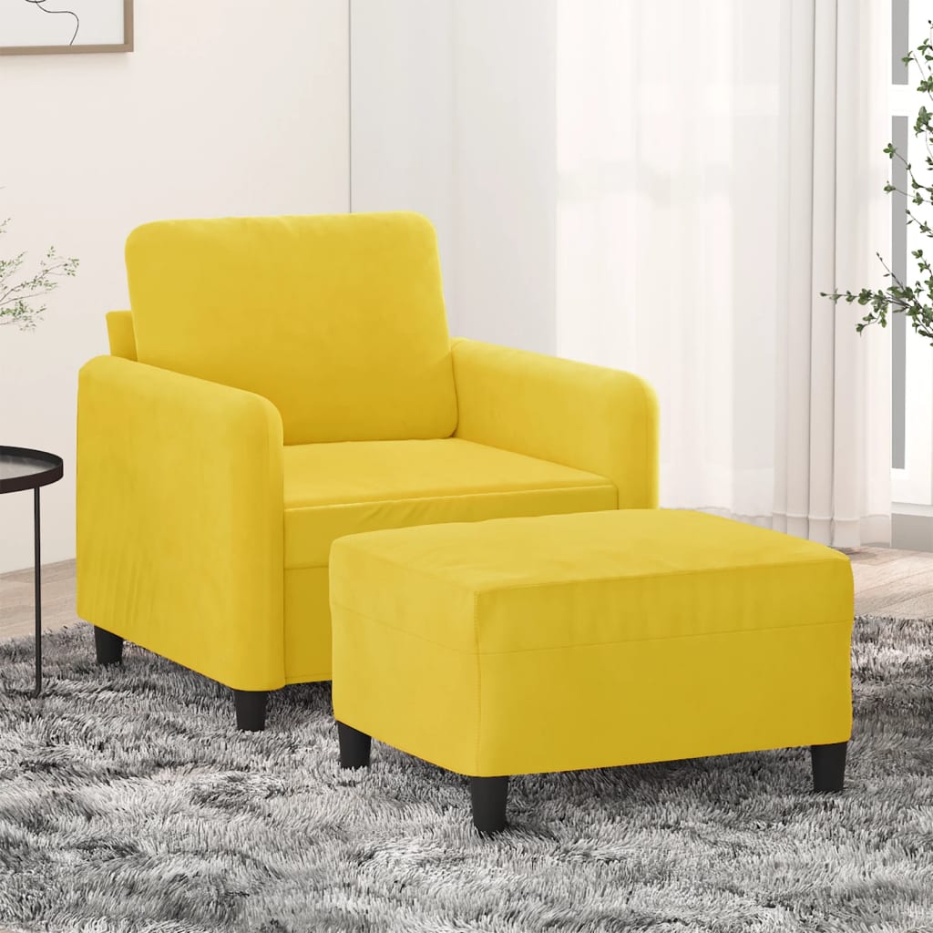 Poltrona Con Poggiapiedi Giallo 60 Cm In Velluto