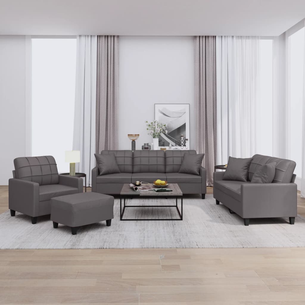 Set Di Divani 4 Pz Con Cuscini Grigio In Similpelle